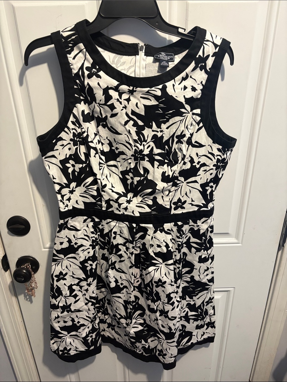 American Living Black & White Floral Sleeveless Mini Dress